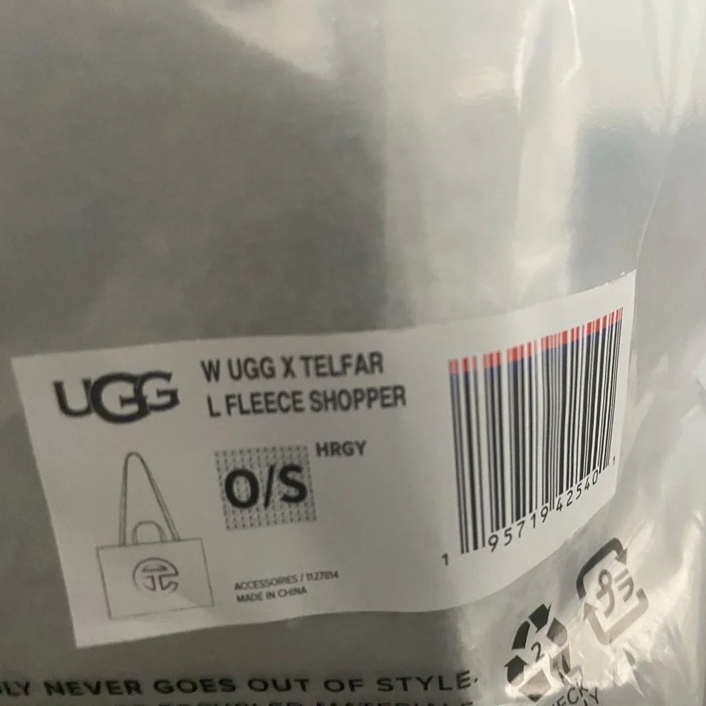 UGG x Telfar Large Fleece Shopper Tote- Grey (Luxury Travel Bag ) - Picture 4 of 8